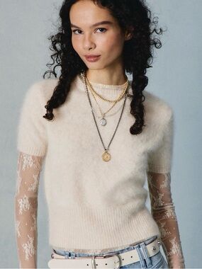 Free people belle size Small brushed 100% cashmere tee ivory cream off white